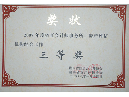 2007年省綜合工作三等獎